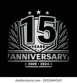 15 years anniversary celebration shield design template. 15th anniversary logo. Vector and illustration.