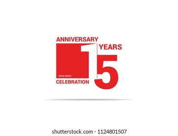 15 Years Anniversary celebration simple red design logo type. silhouette number inside white box vector illustration. 