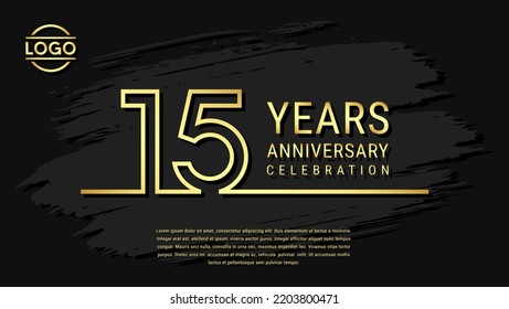 15 years anniversary celebration, anniversary celebration template design with gold color isolated on black brush background. vector template illustration