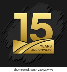 15 years anniversary celebration, anniversary celebration template design with gold color isolated on black brush background. vector template illustration