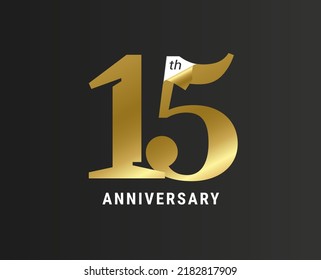 15 years anniversary celebration vector icon, logo. Template design element with gold metal color age for 15th anniversary card