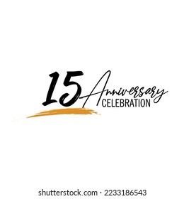 15 Years Anniversary Celebration Vector Template, Black Lettering Numbers with brush drawing hand drawn sketch, number logo design vector illustration