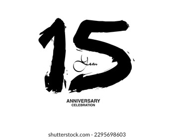 Plantilla vectora de celebración de 15 años, diseño de logo de 15 números, cumpleaños 15, números de letras negras pincel dibujo dibujo a mano, número negro, ilustración vectorial de aniversario