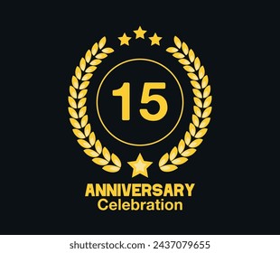 15 Years anniversary celebration. Vector luxury celebration with hoop, laurel and golden stars