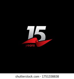 15 Years Anniversary Celebration White Black Red Ribbon Vector Template Design Illustration