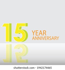 15 Years Anniversary Celebration Yellow Color Vector Template Design Illustration