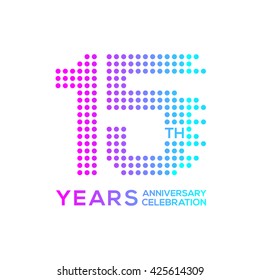 15 years anniversary with a circle,dotted,digital,technology logo