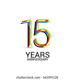 15 Years Anniversary Colorful Logo Celebration Isolated on White Background