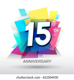 15 years Anniversary with confetti and celebration background, logo design template