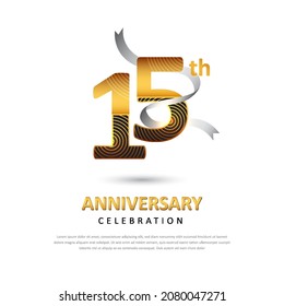 15 years anniversary creative logo template with ribbon. Poster template for Celebrating 15th event. Design for banner, magazine, brochure, web, invitation or greeting card. Vector illustration