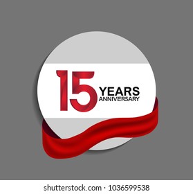 15 years anniversary design in circle red ribbon for celebration event 