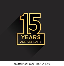 15 years anniversary design line style with square golden color for anniversary celebration event. isolated with black background