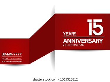 15 years anniversary design with red and white background for celebration event brochure