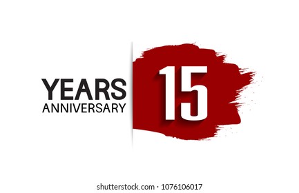 15 years anniversary design with red brush  isolated on white background for company celebration event