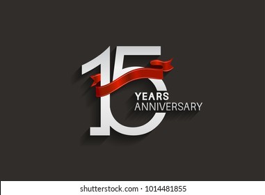 15 years anniversary design with silver color and red ribbon isolated on black background for celebration event