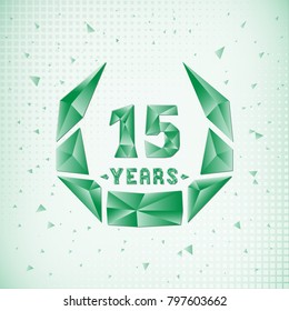 15 years anniversary design template. Low poly design.