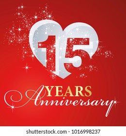 15 years anniversary firework heart red greeting card icon logo