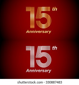 15 years anniversary Gold and Silvery Template logo