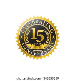 15 years anniversary golden black badge logo