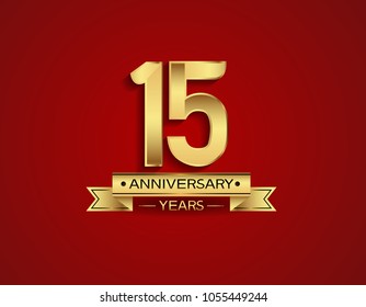 15 years anniversary golden design color with red background for celebration 