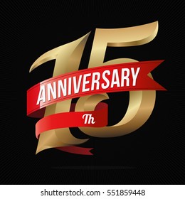 15 Years Anniversary Golden Logo Celebration with Red Ribbon