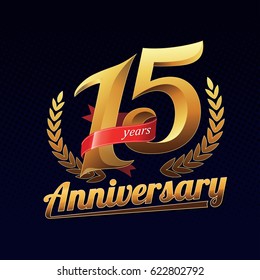 15 Years Anniversary Golden Logo Celebration with Red Ribbon