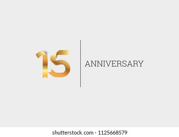 15 Years Anniversary Golden ribbon form number font. isolated on white background.  