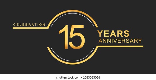15 years anniversary golden and silver color with circle ring isolated on black background for anniversary celebration event