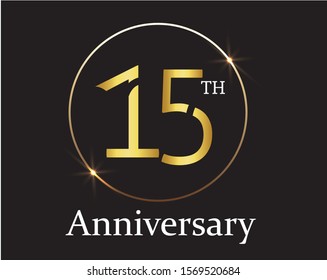 15 years anniversary golden and silver color with circle ring isolated on black background for anniversary celebration event