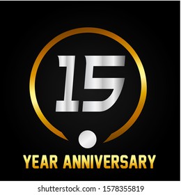 15 years anniversary golden and silver color with circle ring isolated on black background for anniversary celebration event
