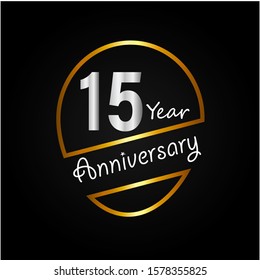 15 years anniversary golden and silver color with circle ring isolated on black background for anniversary celebration event