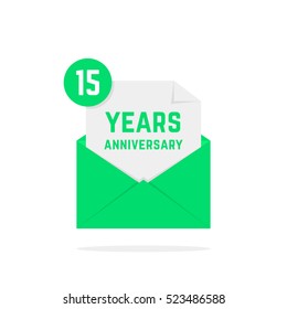 15 years anniversary icon in green letter. concept of send sms, e-mail, decorative, feast, success, advertisement, typography. flat style trend modern logotype graphic design on white background