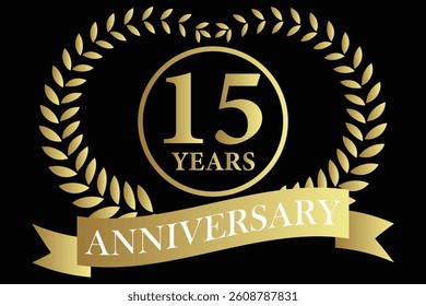 15 years anniversary icon with laurel wreath and number, vector illustration.