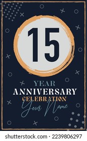 
15 years anniversary invitation card. celebration template  modern design elements  dark blue background - vector illustration