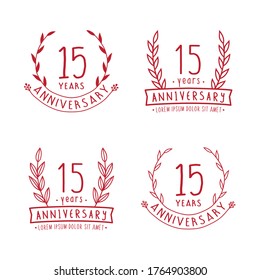 15 years anniversary logo collection. 15th years anniversary celebration hand drawn logotype. Vector and illustration.