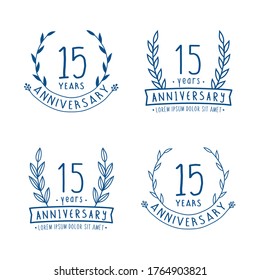 15 years anniversary logo collection. 15th years anniversary celebration hand drawn logotype. Vector and illustration.