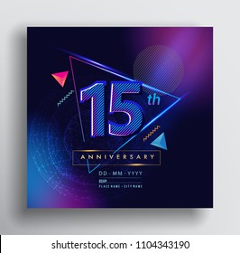 15 Years Anniversary Logo with Colorful Galactic background, Vector Design Template Elements for Invitation Card and Poster Your Birthday Celebration.