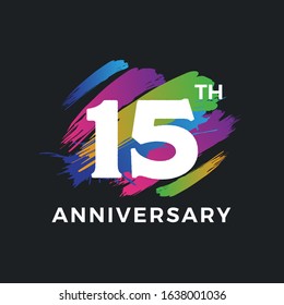 15 years anniversary logo with colorful brushstroke backgrounds