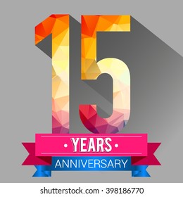 15 Years Anniversary logo. with colorful polygonal.