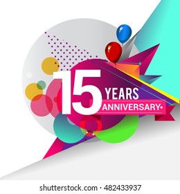 15 years Anniversary logo, Colorful geometric background vector design template elements for your birthday celebration.