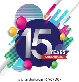 15 years Anniversary logo with colorful abstract background, vector design template elements for invitation card and poster your birthday celebration.