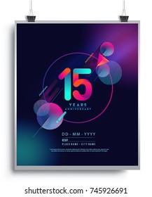 15 Years Anniversary Logo with Colorful Galactic background, Vector Design Template Elements for Invitation Card and Poster Your Birthday Celebration.