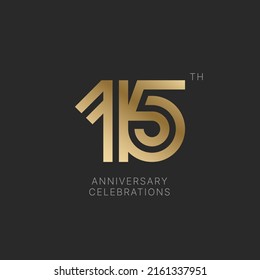 15 years anniversary logo design on black background for celebration event. 15th celebration emblem.