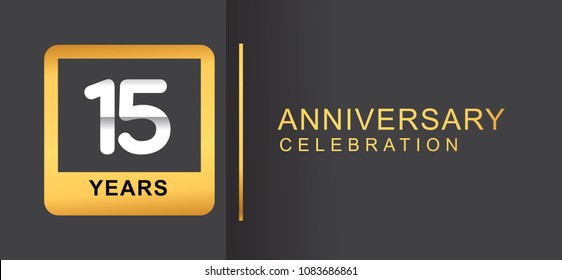 15 years anniversary logo framed with golden square isolated on black background simple and modern design for anniversary celebration.
