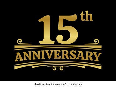 15 years anniversary logo, icon or badge. 15th birthday, jubilee celebration, wedding, invitation card design element. Vector illustration.