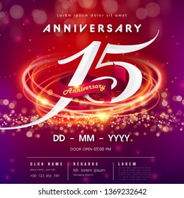 15 years anniversary logo template on red and pink Abstract futuristic space background.15th modern technology design celebrating numbers with Hi-tech network digital technology concept design element