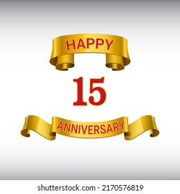 15 years anniversary logo template. Red numbers with golden ribbon.
