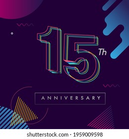 15 years anniversary logo, vector design birthday celebration with colorful geometric background and circles shape.