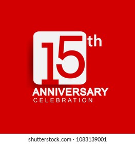 15 years anniversary logo with white square isolated on red background simple and modern design for anniversary celebration.

