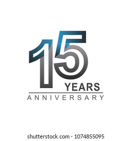 15 years anniversary logotype bold line number with grey and blue color for celebration event isolated on blue background